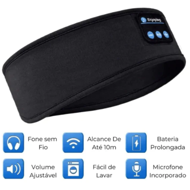 Fone de Ouvido Bluetooth com Faixa de Cabeça para Esportes e Sono